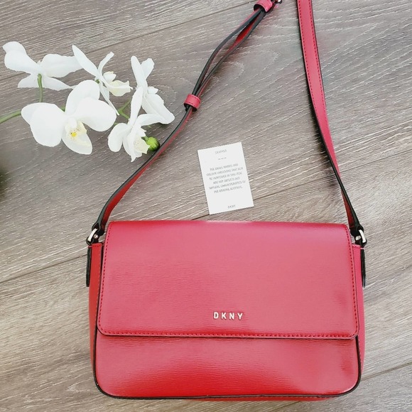 DKNY Bryant Saffiano Leather Small Flap Cross Body Bag, Safari Red